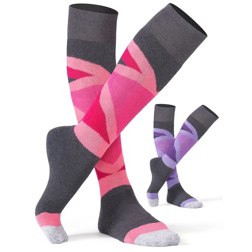 CS Women's Rose Purple CELERSPORT 2 Pack Merino Wool Ski Socks Full Cushion S